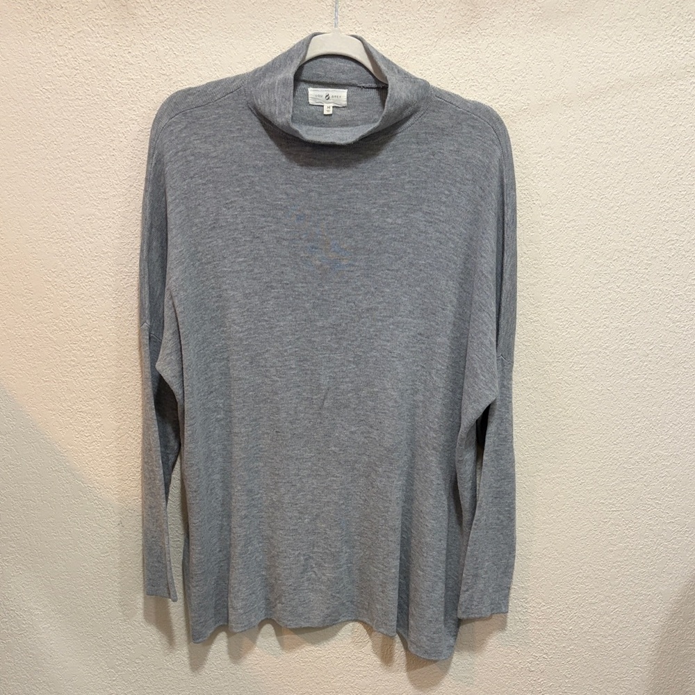 Lou & Grey Cozy Mock Neck Sweater Oversized  Gray Knit Drop Shoulder